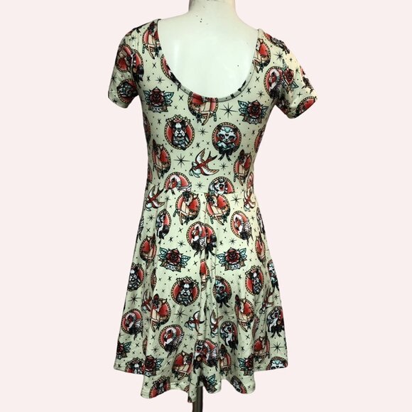 LIQUOR Brand Animal Hospital Tattoo Style Mini Summer Flared Dress Size Med - Picture 2 of 13